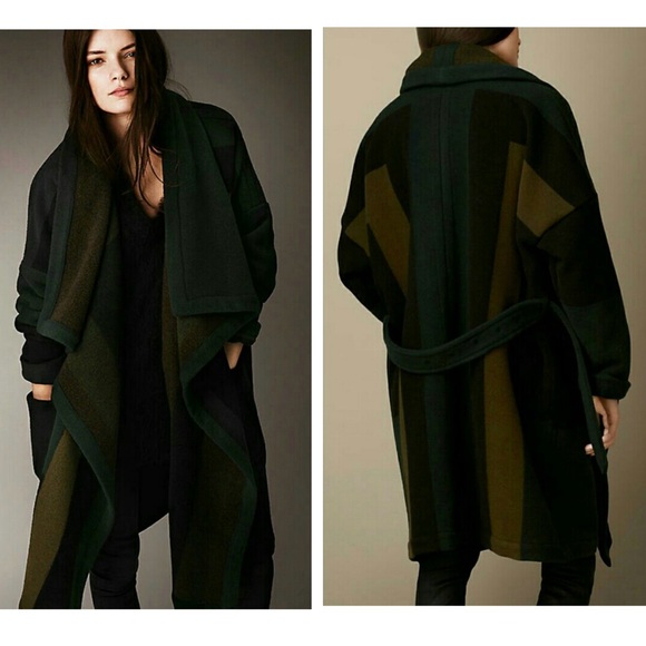 Burberry Jackets & Blazers - Burberry Brit Green Cherbrooke wool-blend blanket coat belted Sz S RARE!